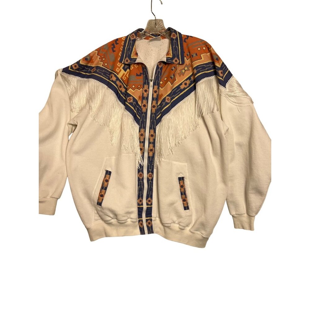 Vintage Santee Lightweight Southwestern Fringe Jacket Plus XXXL USA Aztec Tribal